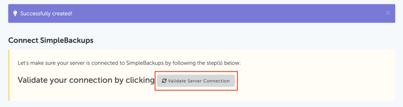 SimpleBackups - Validate server connection