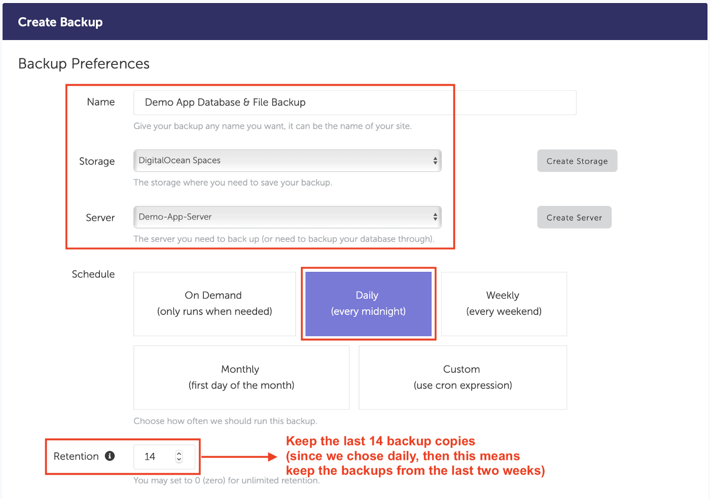 SimpleBackups - Create Backup