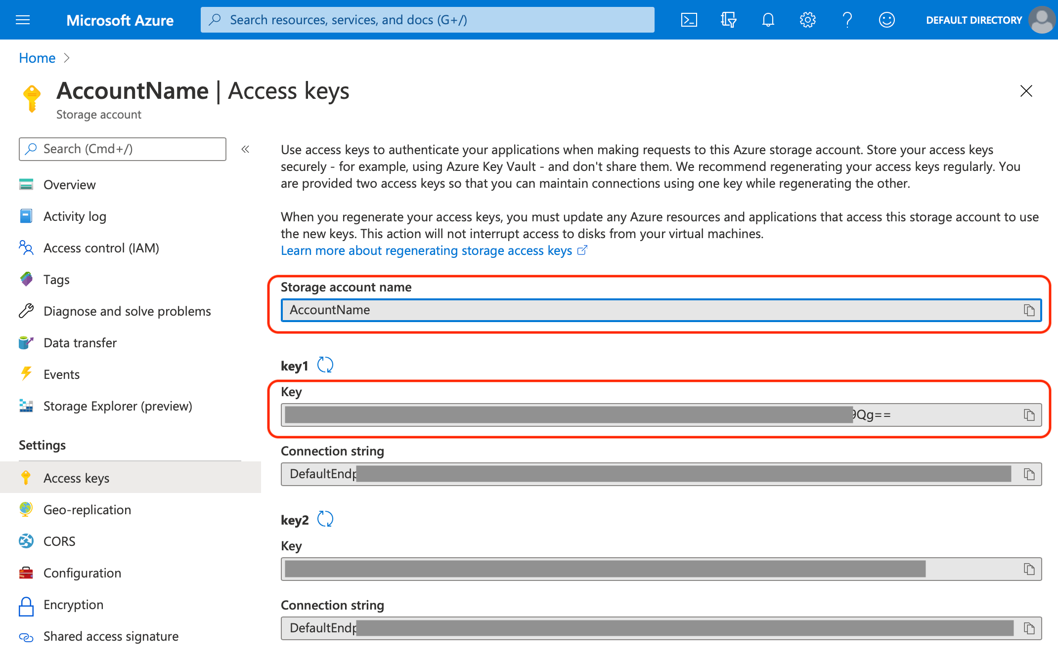 Microsoft Azure Storage Access Keys
