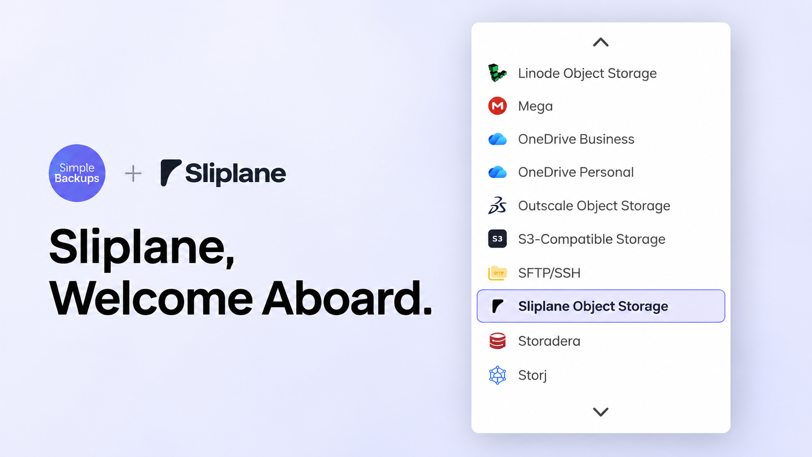 Sliplane Object Storage in the SimpleBackups provider list Sliplane Object Storage listed among the storage providers in SimpleBackups