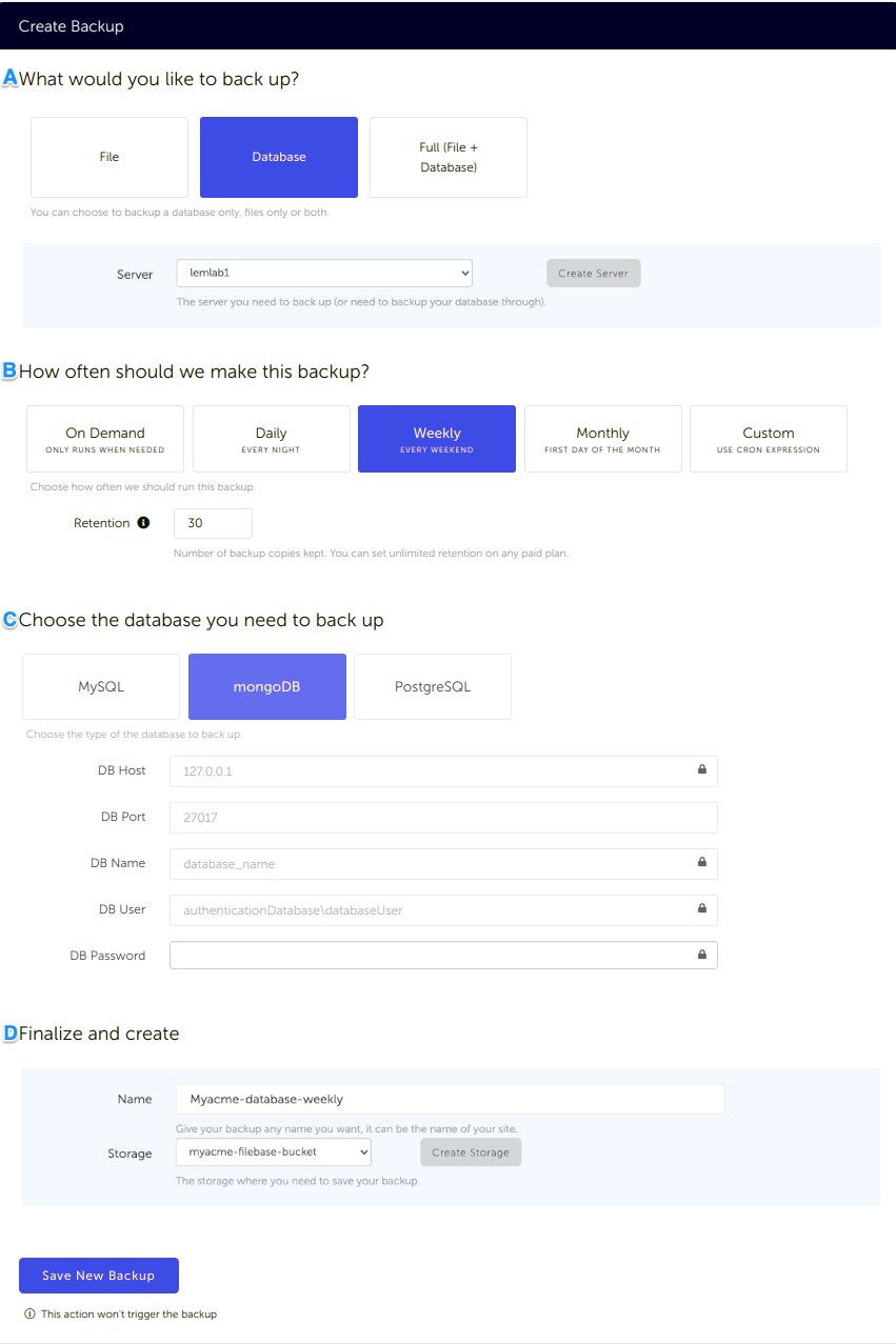 SimpleBackups - Create MongoDB backup