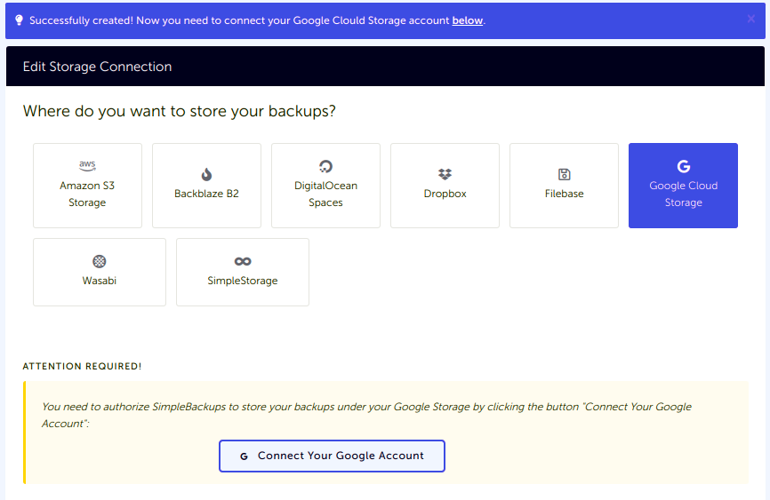 Storage list with newly created Google Cloud Storage