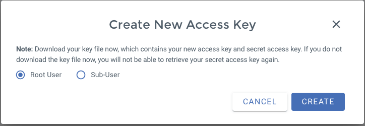 Wasabi Access Key creation form