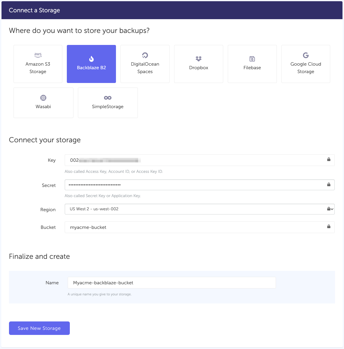 Blackblaze B2 - storage connection