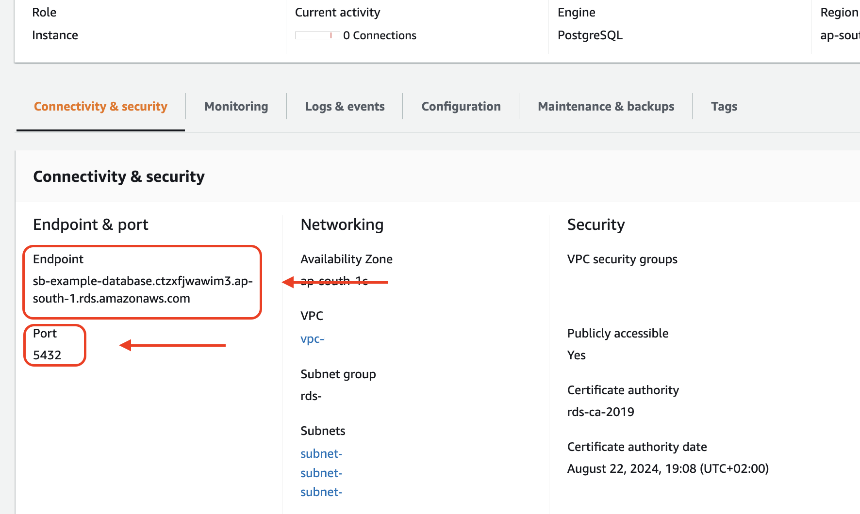 Find database information in PostgreSQL AWS RDS