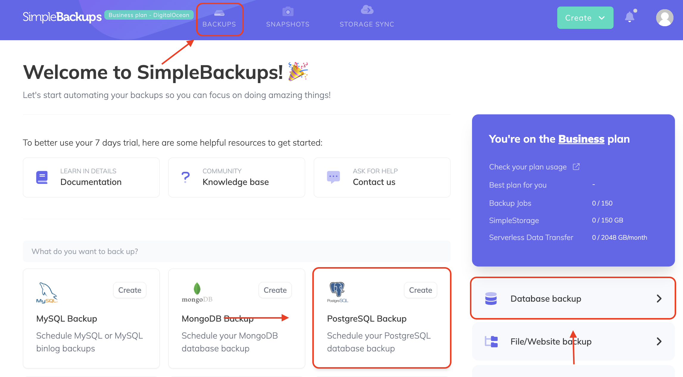 How to create a PostgreSQL backup with SimpleBackups