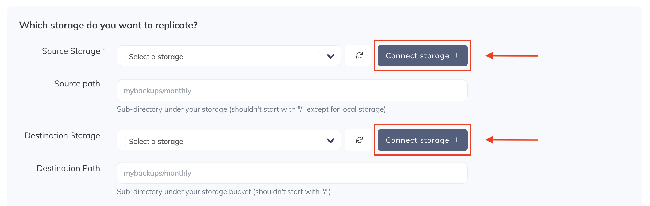 Choosing storage source with SimpleBackups