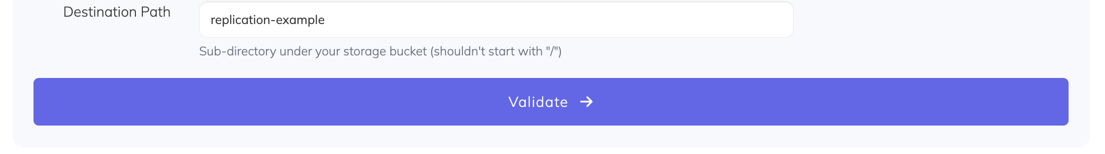 How to select a destination path for storage replication in SimpleBackups