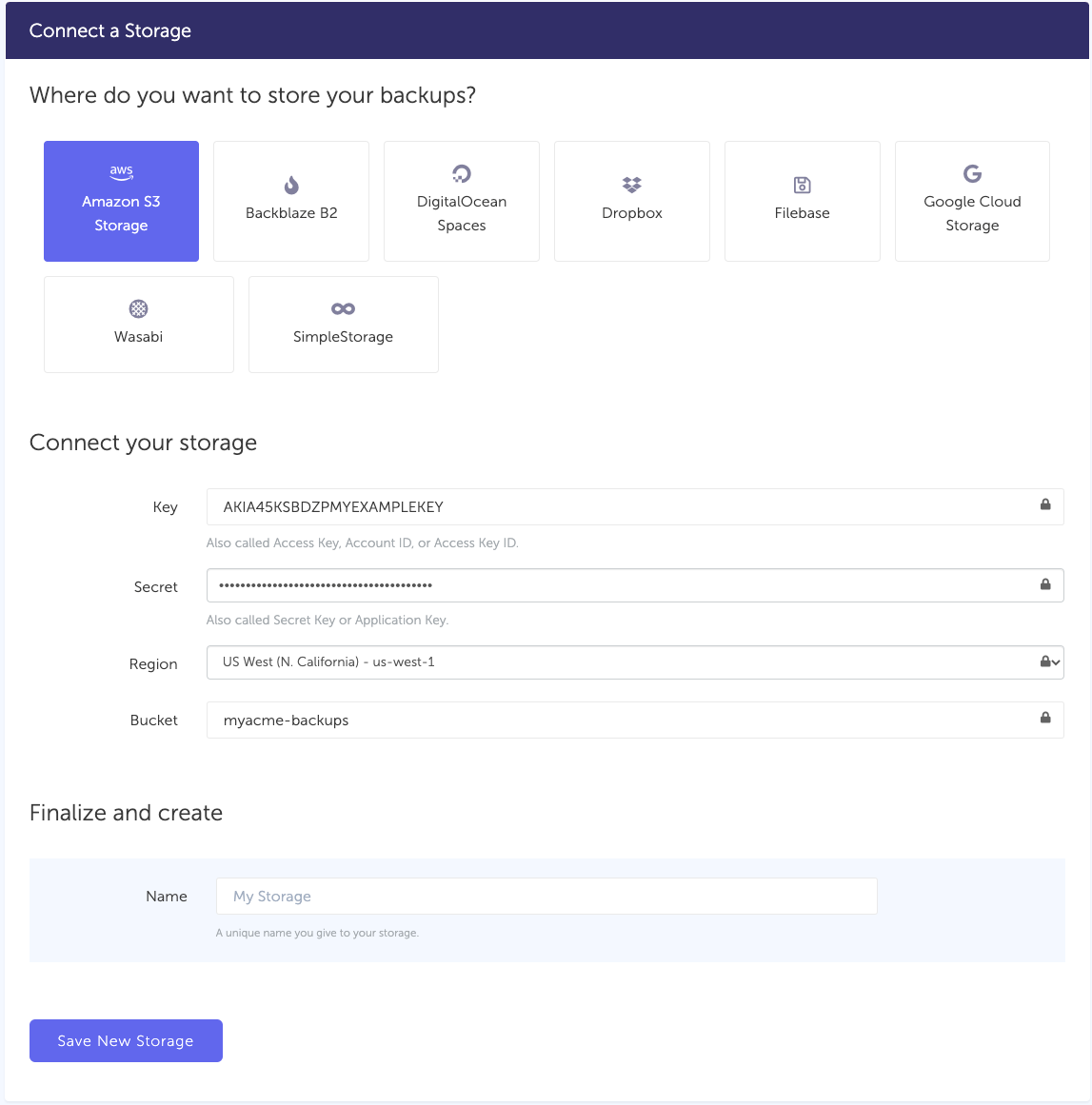 AWS S3 backup - Connect storage