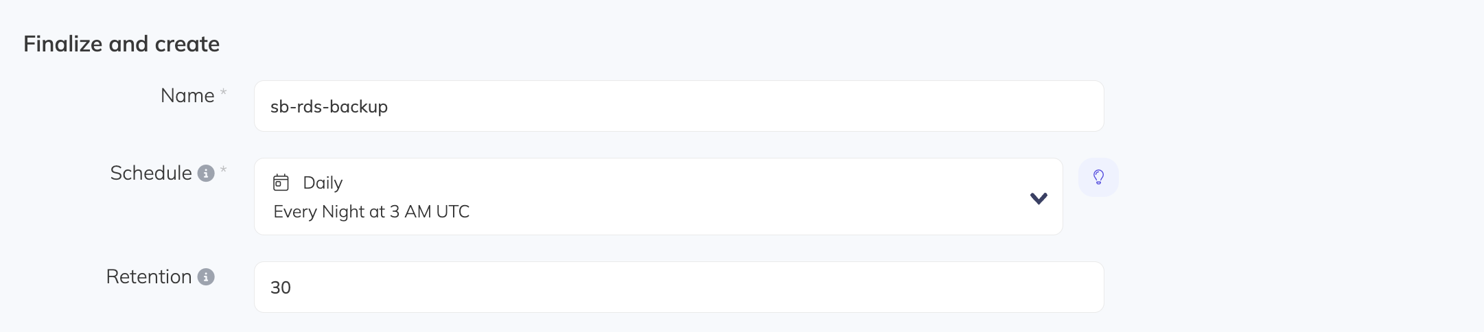 Schedule and select retention for your AWS RDS backups