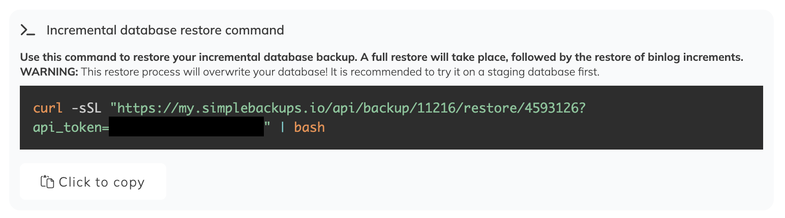 restoring a MySQL backup in SimpleBackups