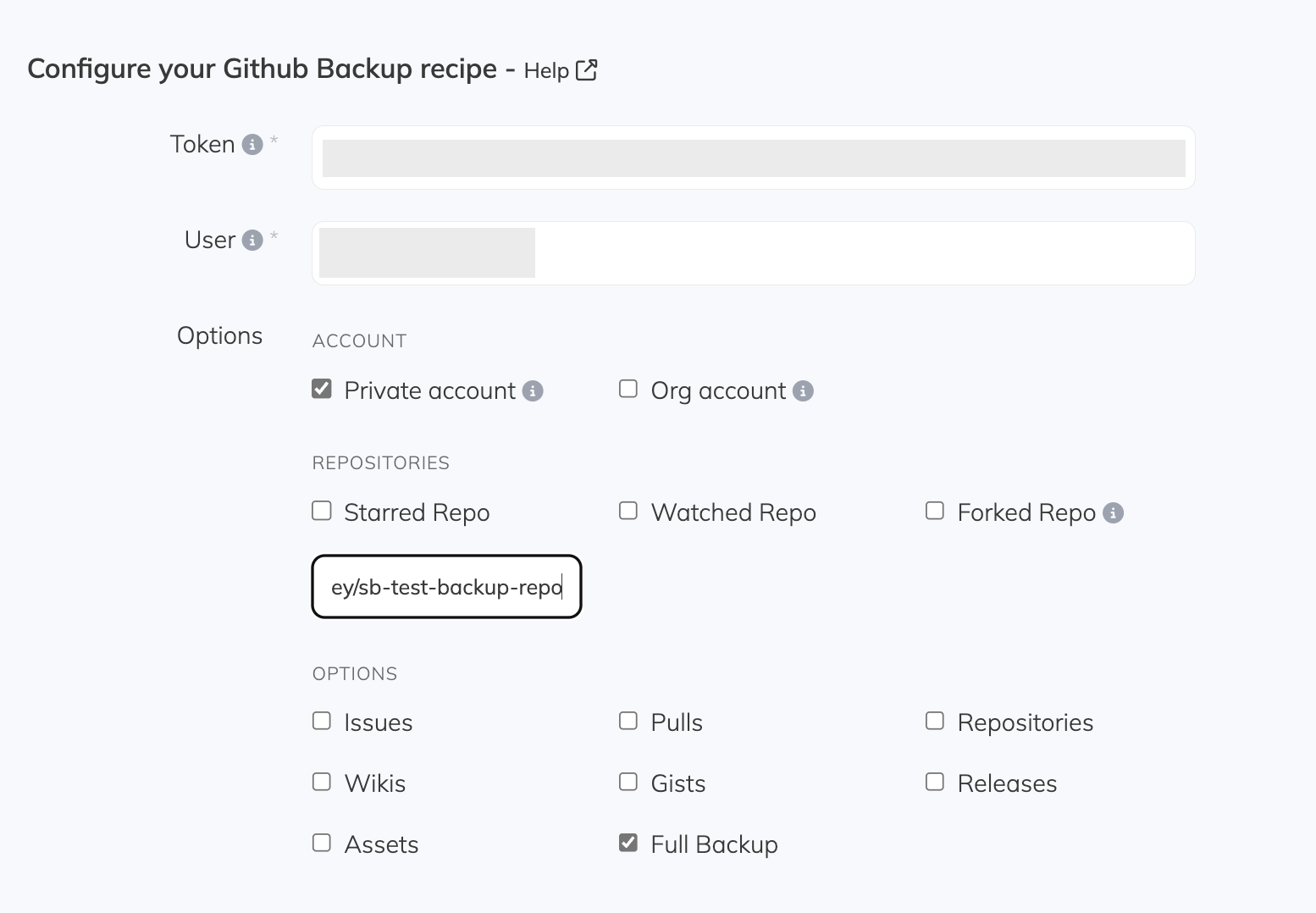 Example of a Github backup with SimpleBackups