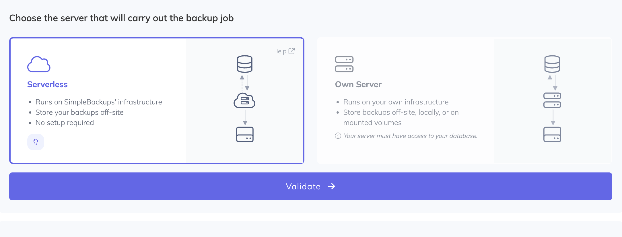 how to choose a backup server on simplebackups