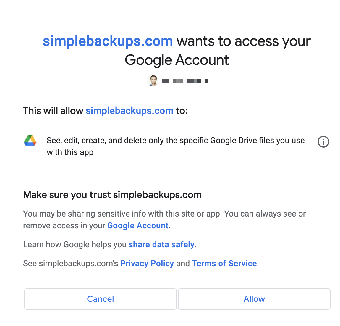 Connect Google Drive storage to SimpleBackups