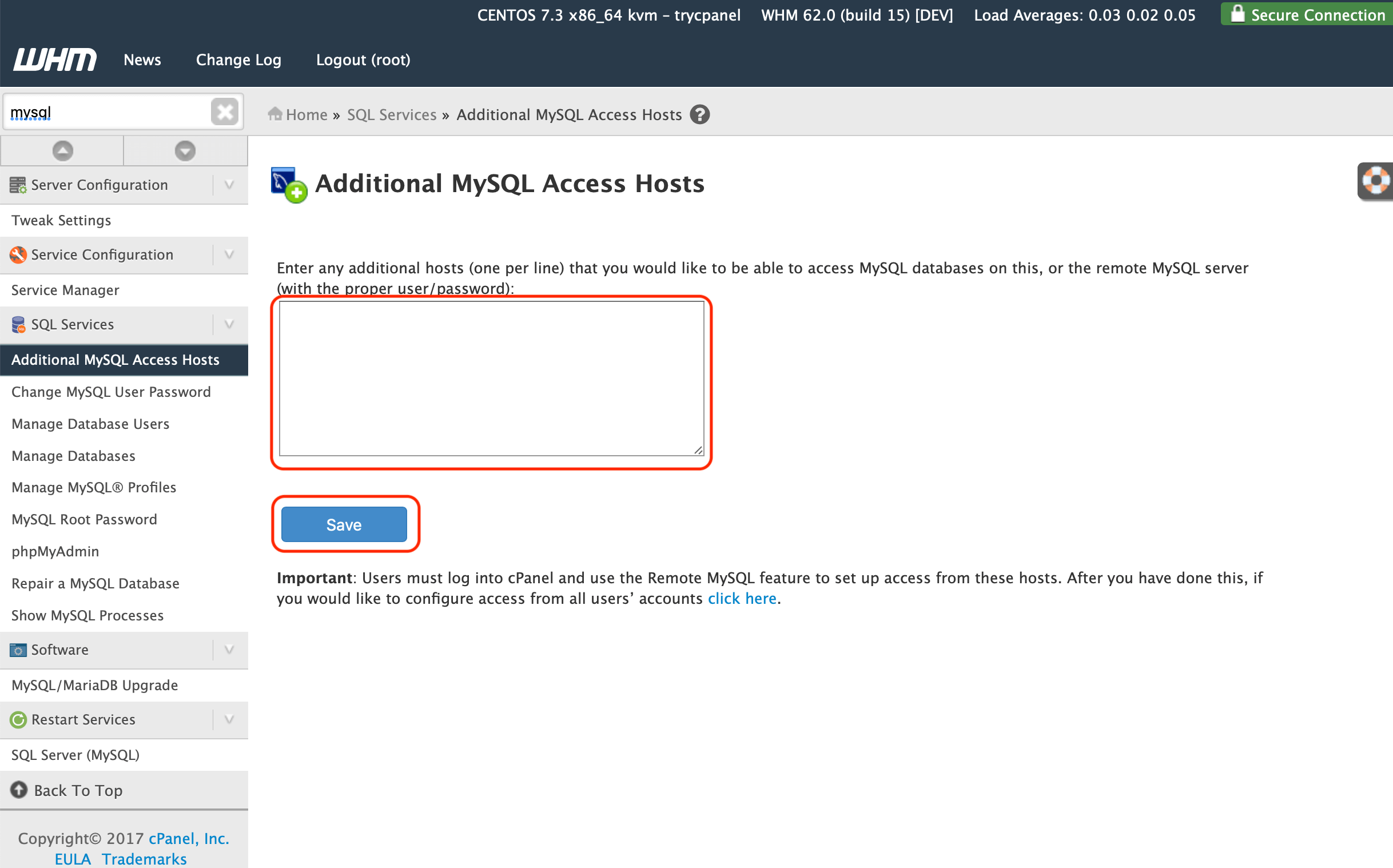 Allow Remote MySQL Connections in WHM