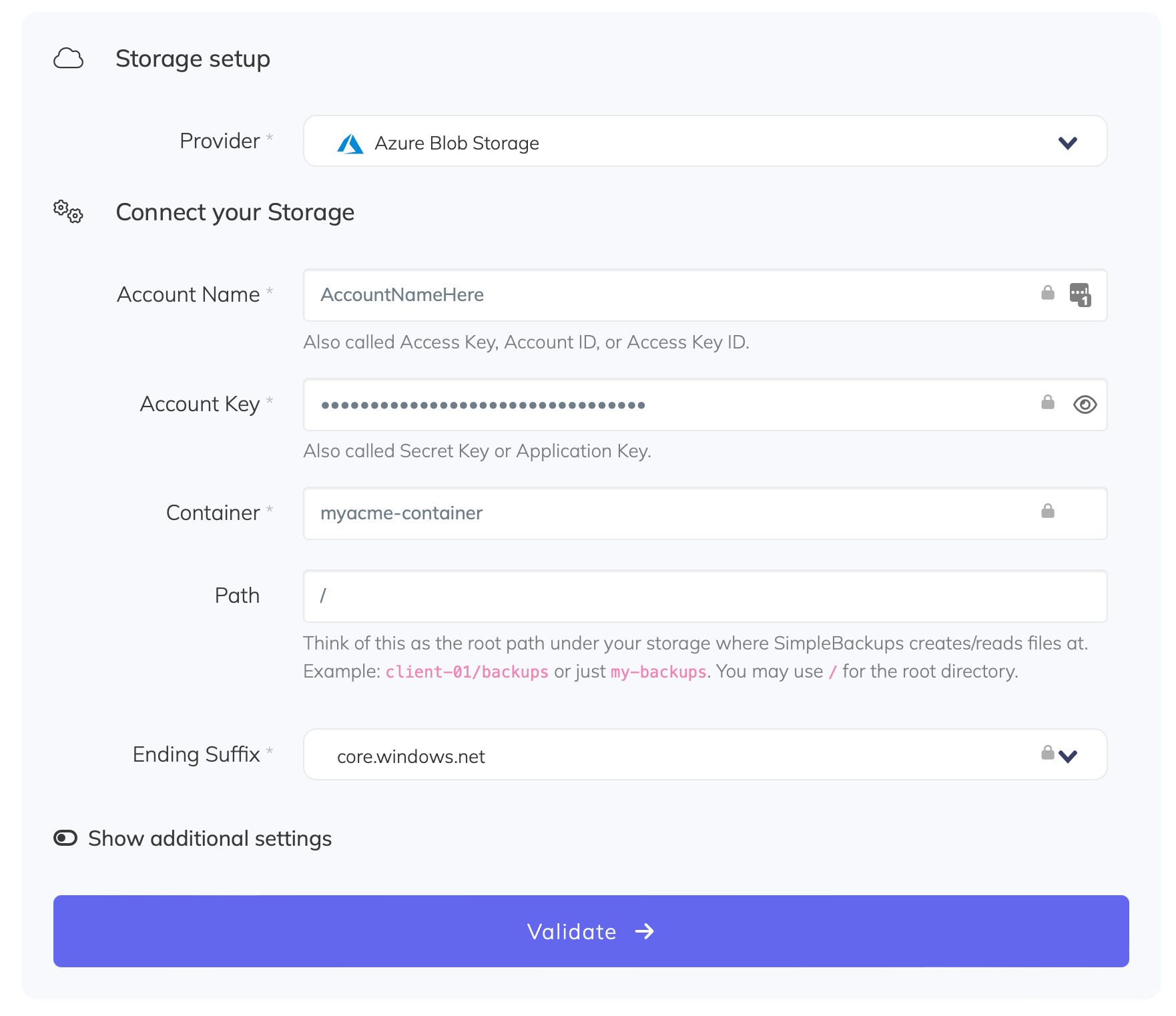 Azure storage backup - Connect storage