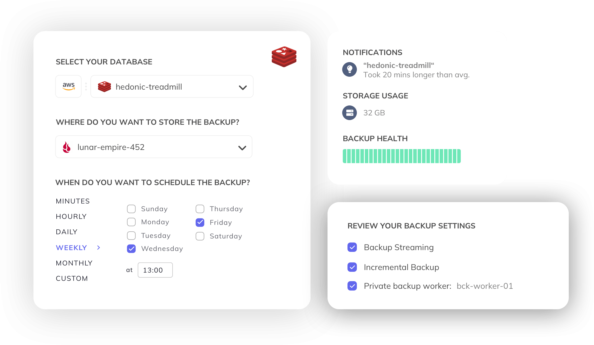 SimpleBackups Redis backup dashboard: all your Redis backups in one place