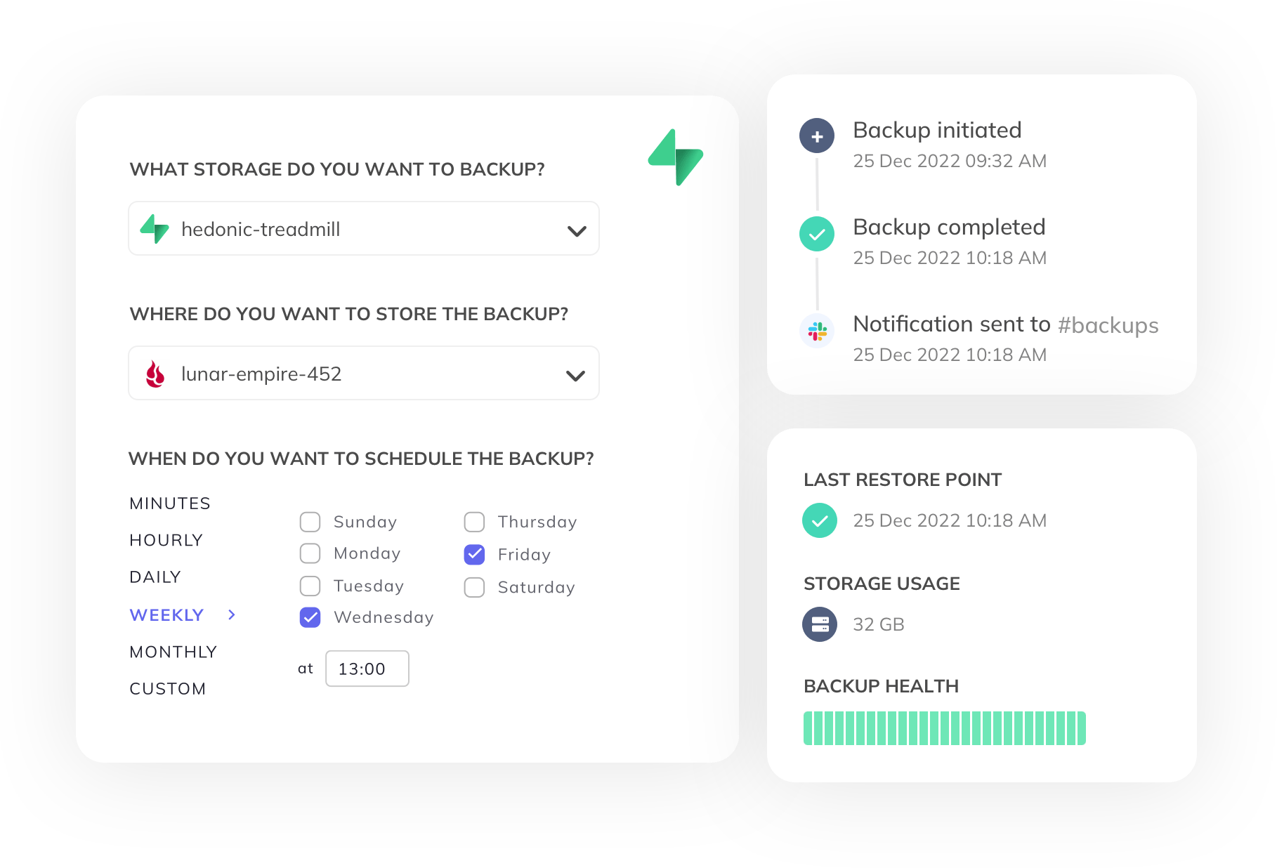 SimpleBackups Supabase Storage backup dashboard: all your backups in one place